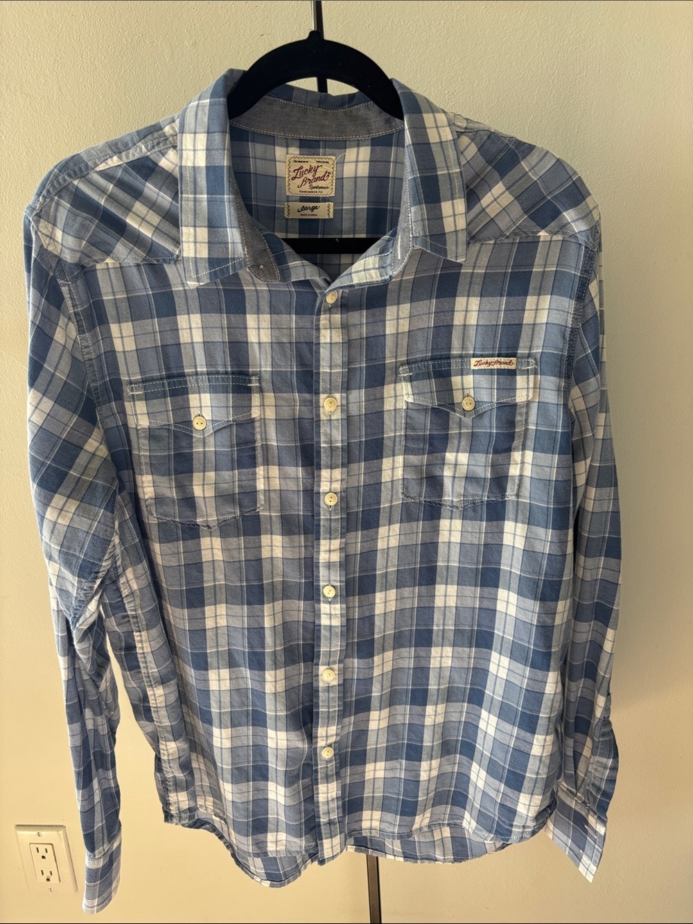 Lucky Brand Blue & White Plaid Long-Sleeve Button-Down Shirt